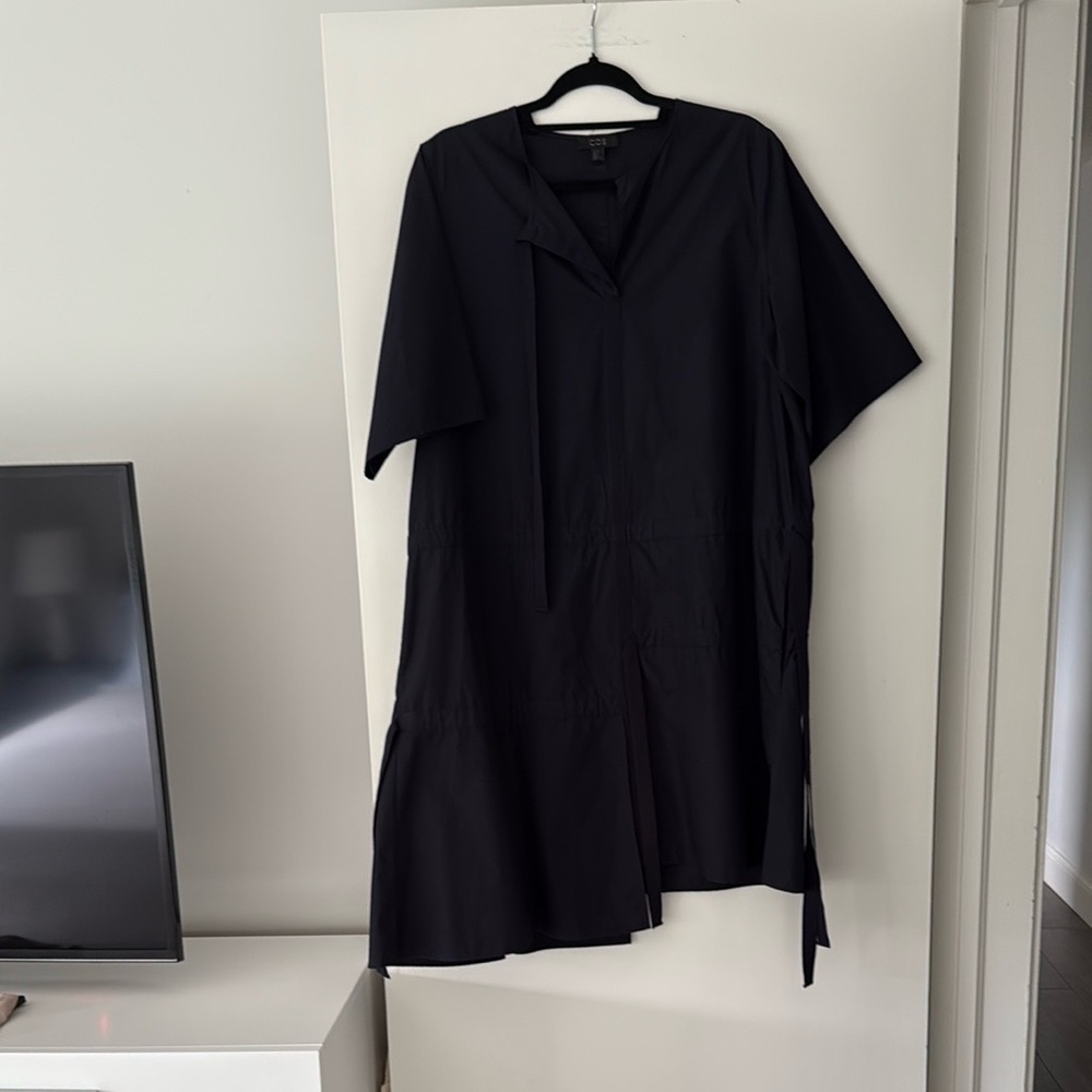 COS dark navy cotton asymmetrical dress